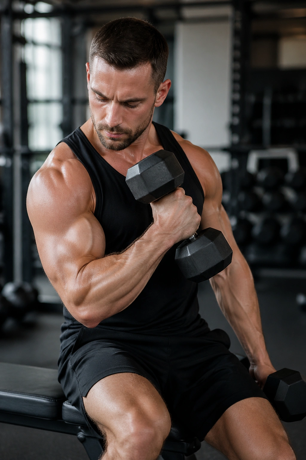 Cross-body hammer curl showing diagonal path to opposite shoulder