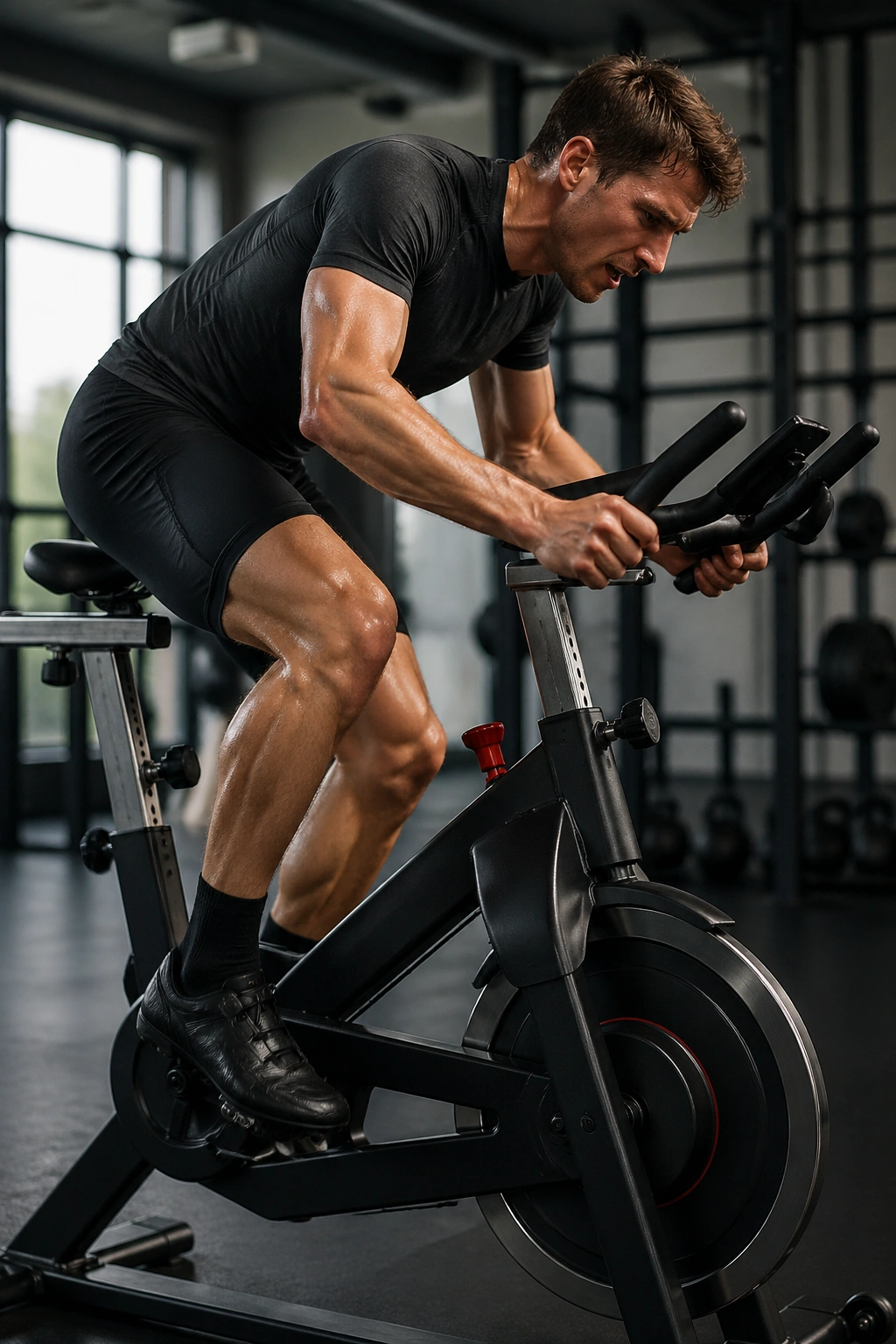 Person performing cycling sprints on a stationary bike