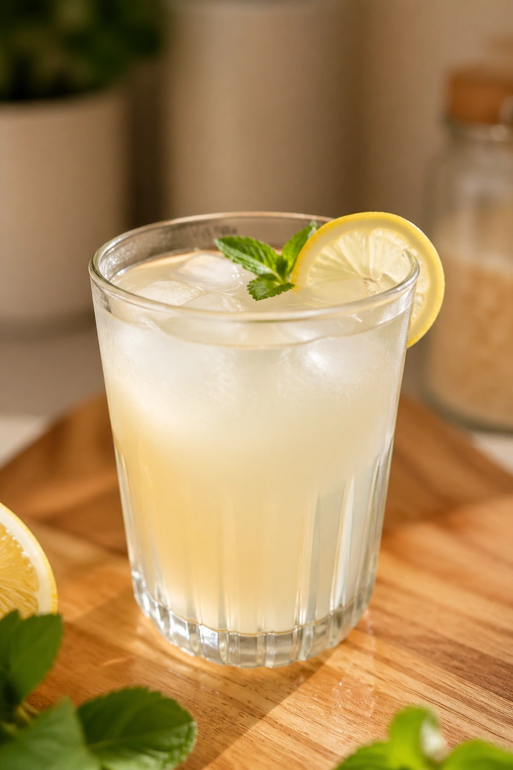 Dairy-free pre-workout drink in a glass on a kitchen counter