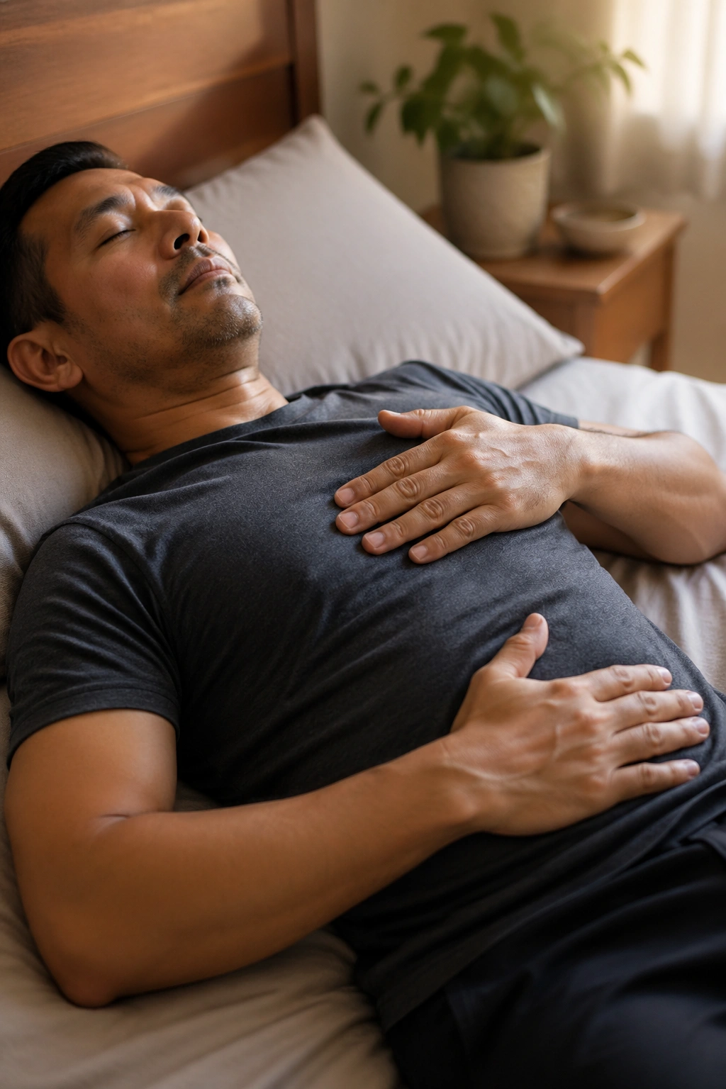 Close-up of torso during diaphragmatic breathing