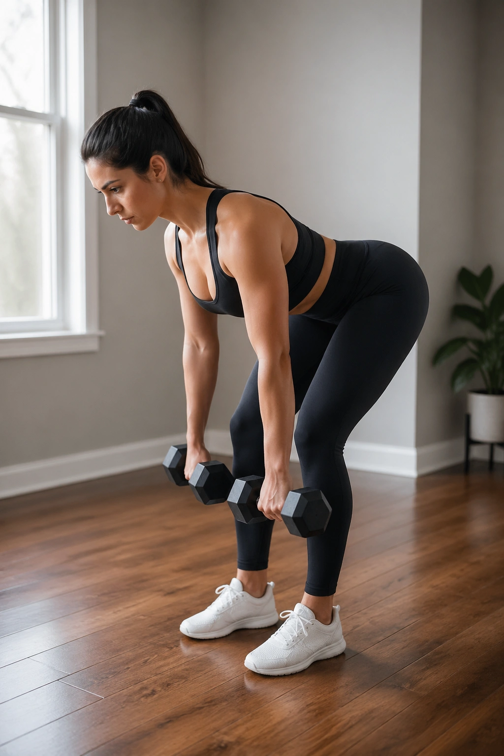 Dumbbell Romanian Deadlift with dumbbells held near thighs during hip hinge