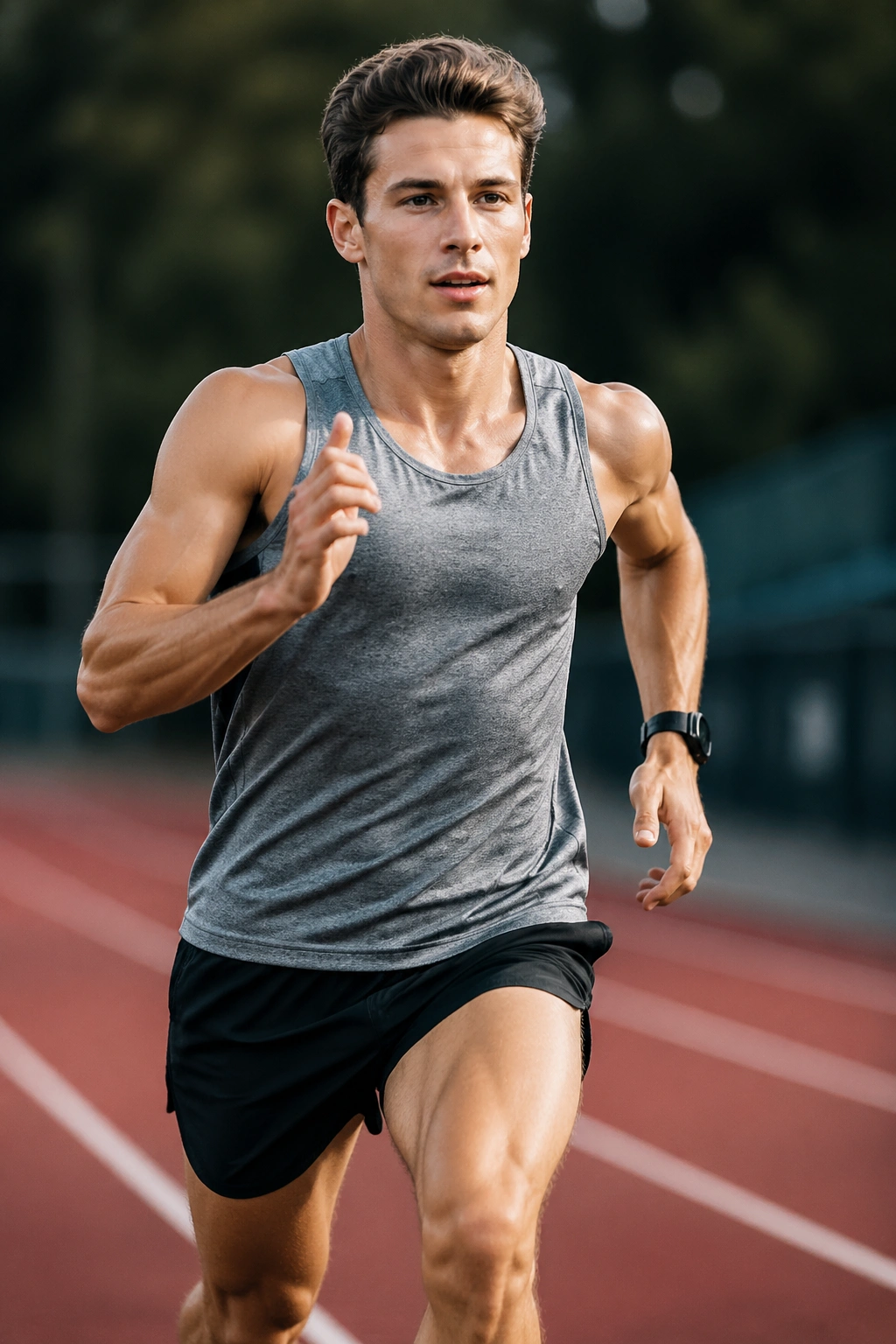 Runner executing strides after an easy run on a track