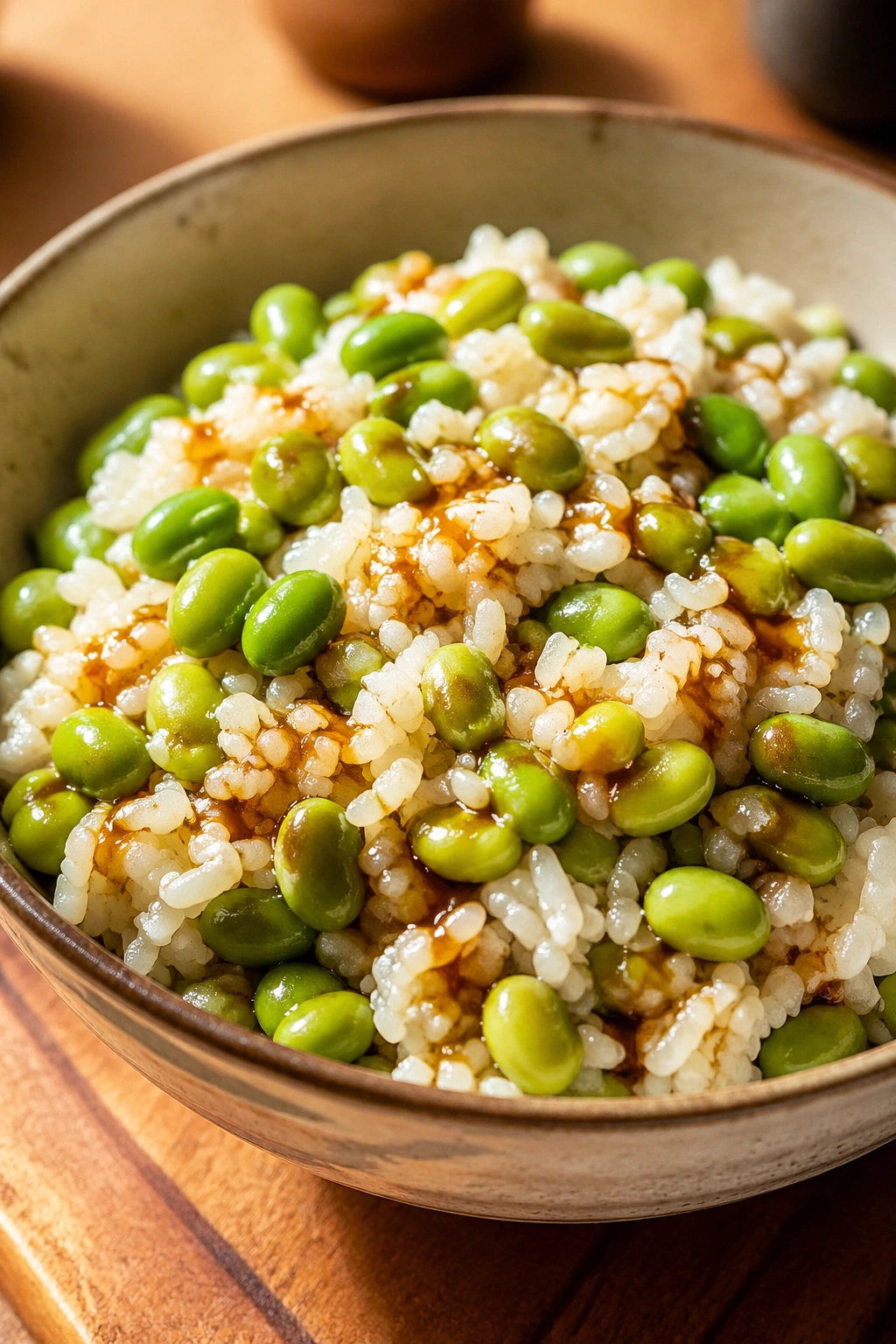 Edamame rice bowl with soy sauce