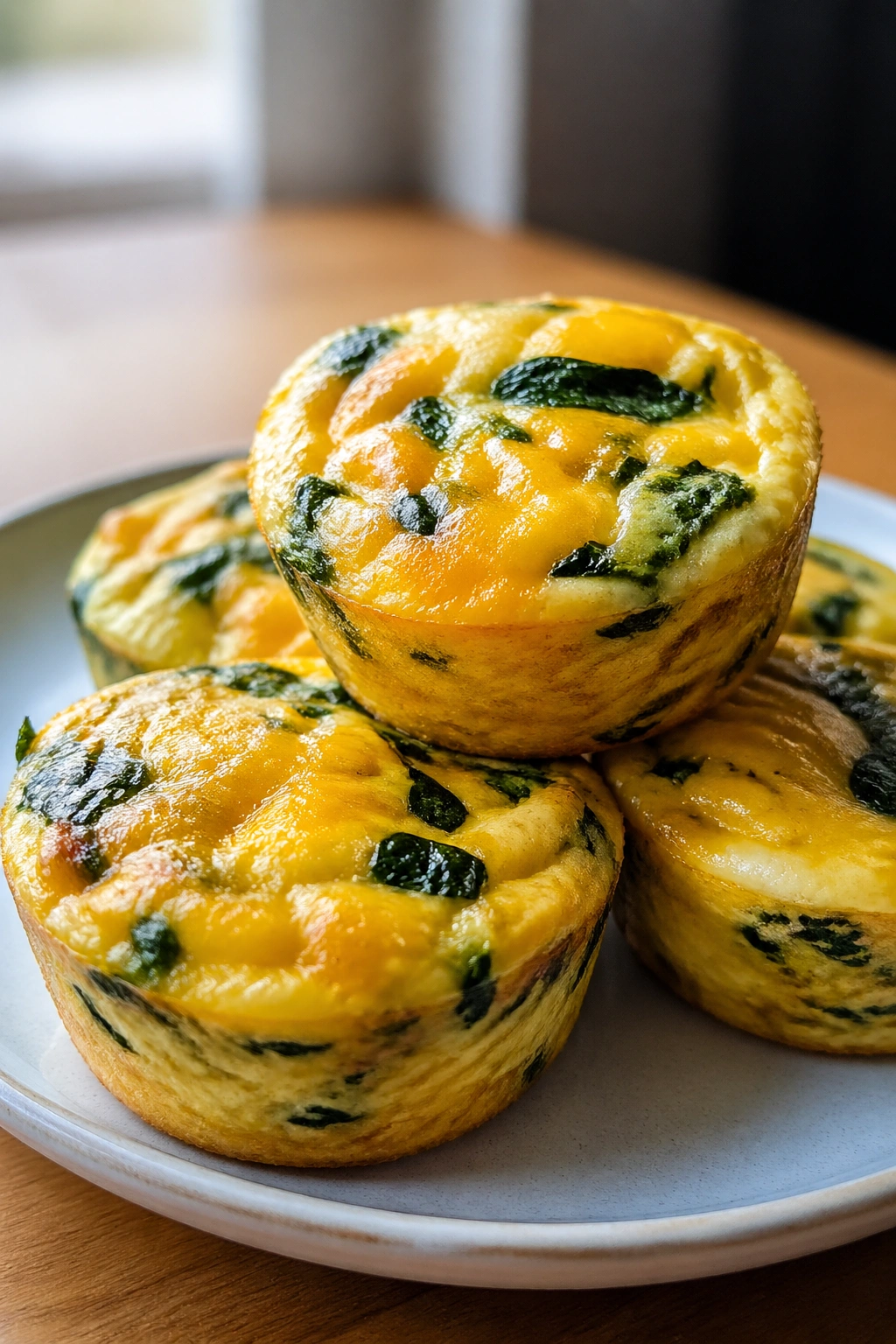 Close-up of egg muffins with spinach and cheddar