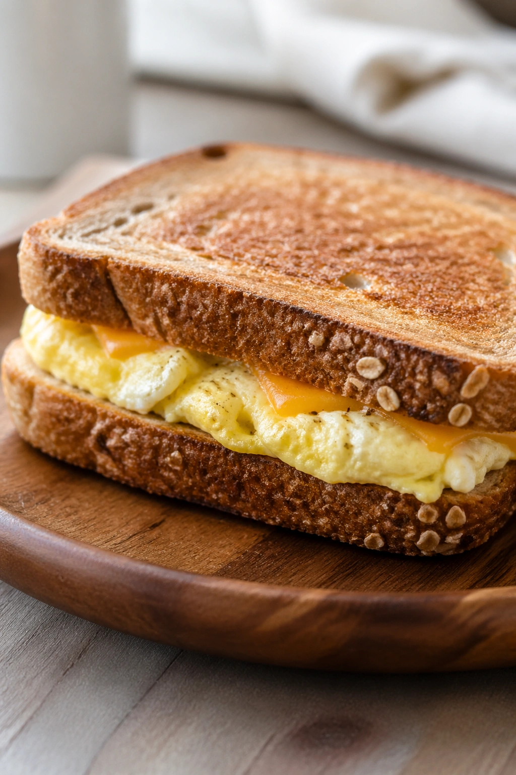 Egg sandwich on whole-grain toast, post-workout protein and carbs ready to eat.