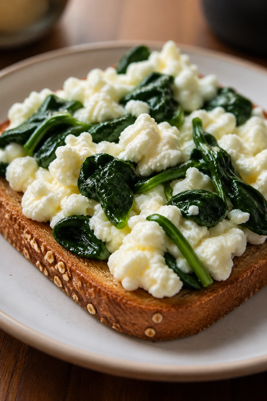 Egg white toast with spinach on a slice of toast
