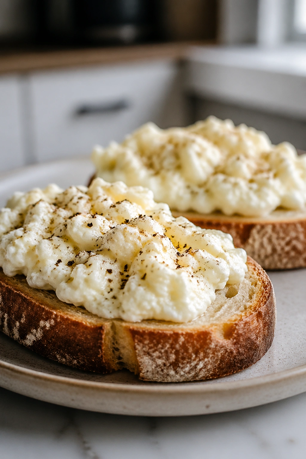 Egg whites on sourdough toast in a morning setting