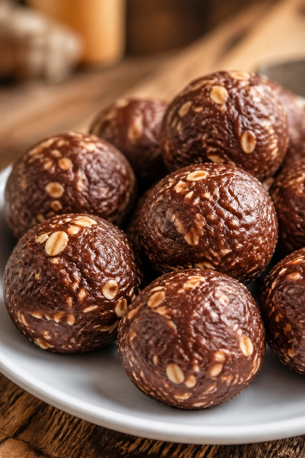 Energy balls made from oats and cocoa on a plate