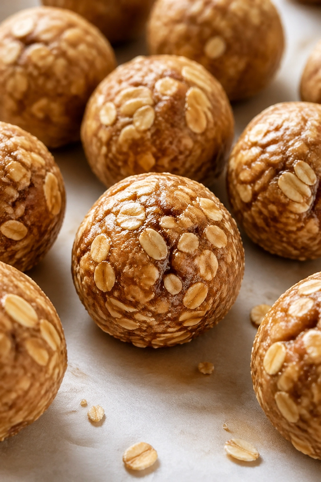 Close-up of chewy energy bites made with oats and nut butter