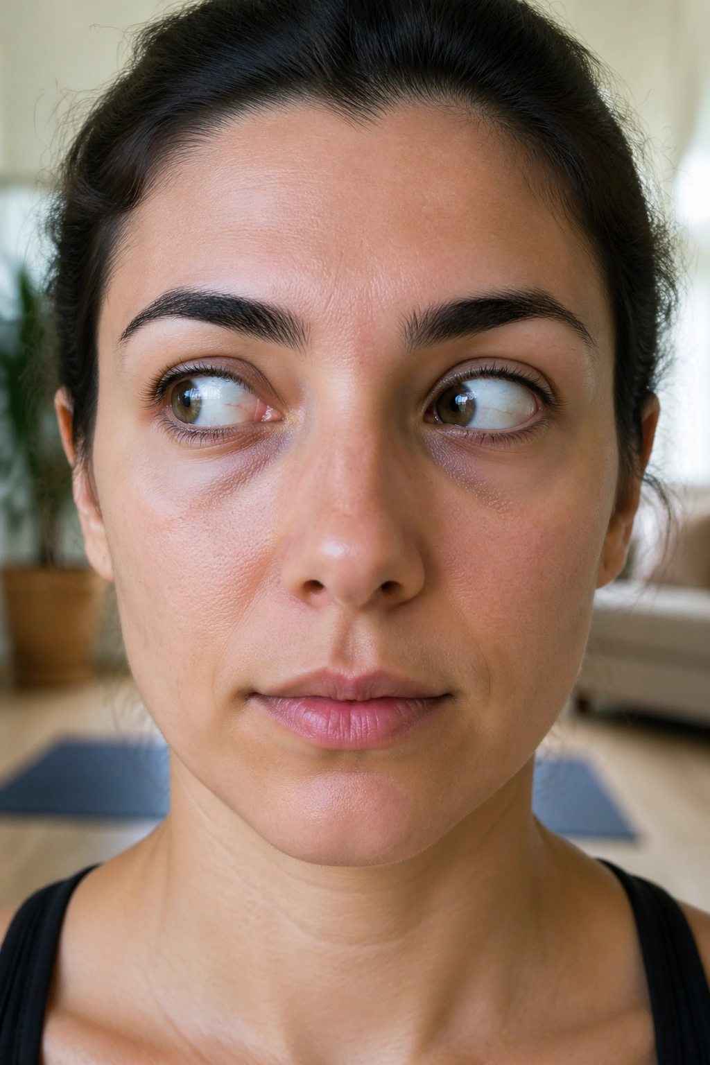 Close-up of eyes performing small circular gazes during eye circle exercise