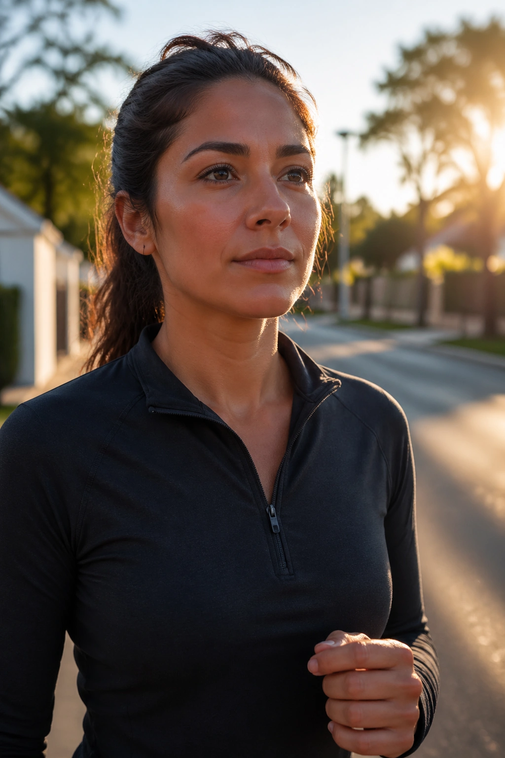 Close-up of a person walking outdoors at dawn for a fasted morning walk