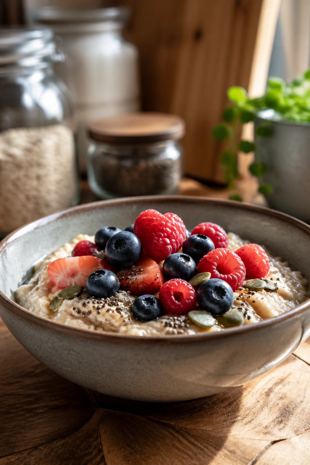 Close-up bowl of oats with berries highlighting fiber