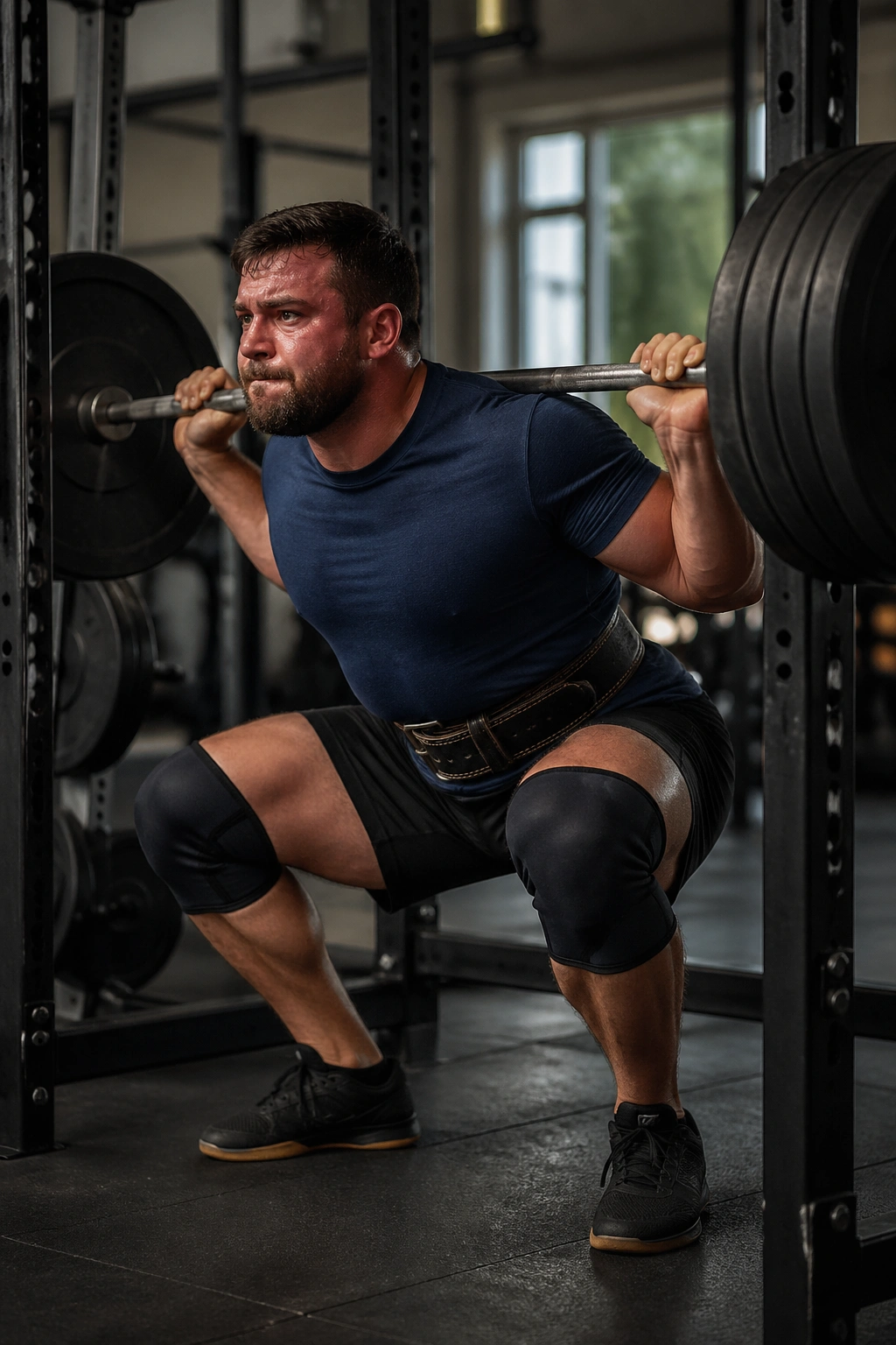 Lifter doing heavy back squat in five-by-five session