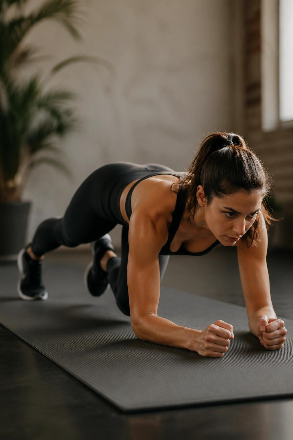 Person in forearm plank performing knee taps with controlled hips