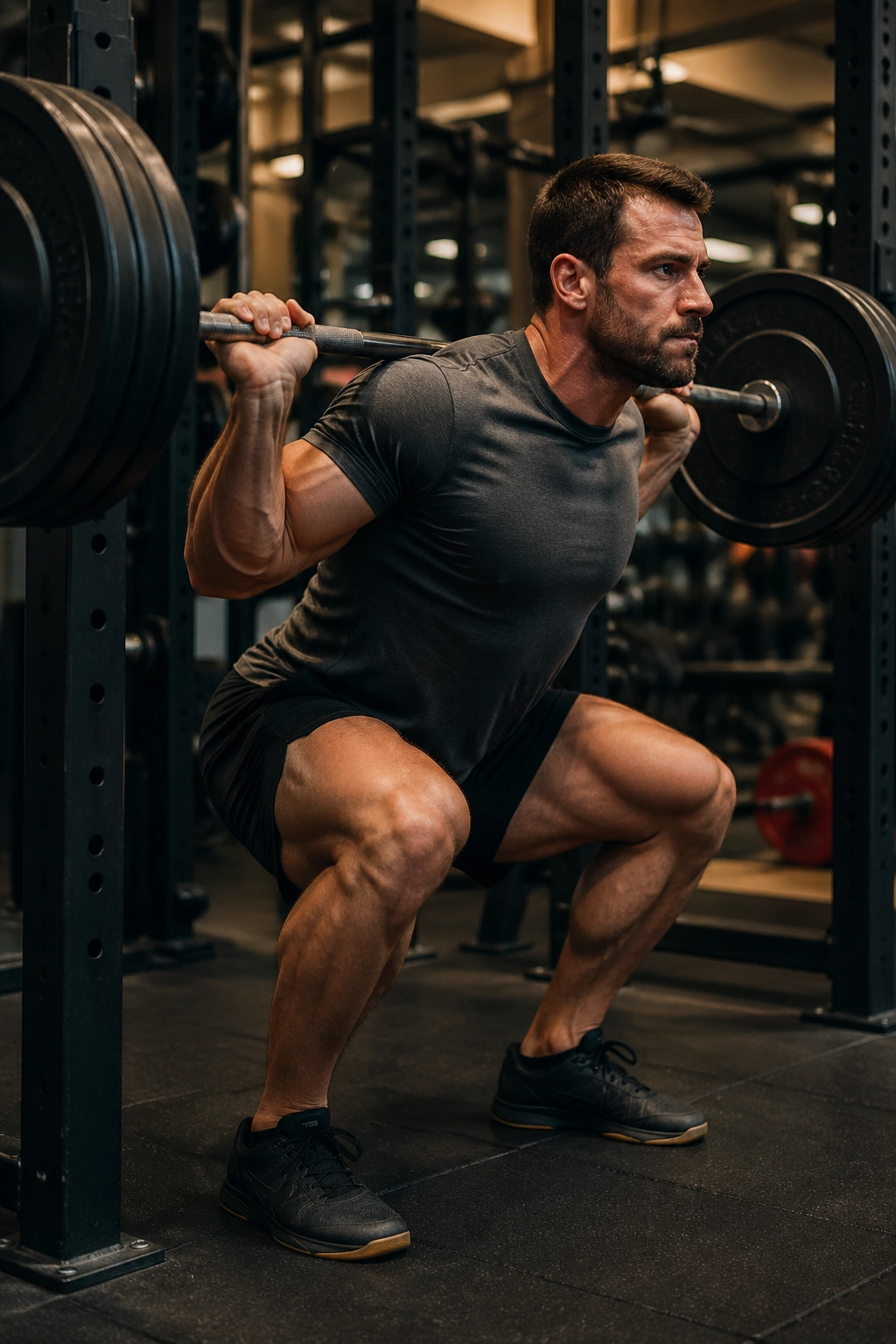 Lifter performing heavy back squat in gym as hero shot for Full-Body Three-Day Rotation
