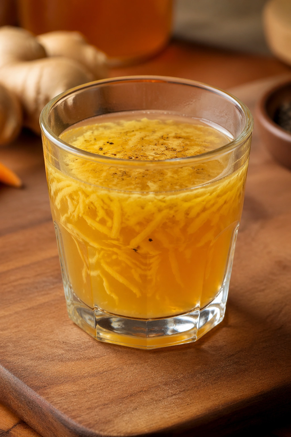 Ginger turmeric ACV tonic in a glass