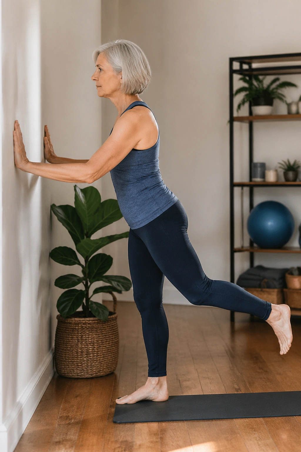 Person performing glute kickback against wall to activate the glute