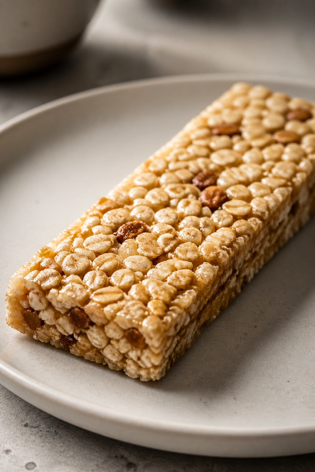 Close-up of a granola bar on a plate