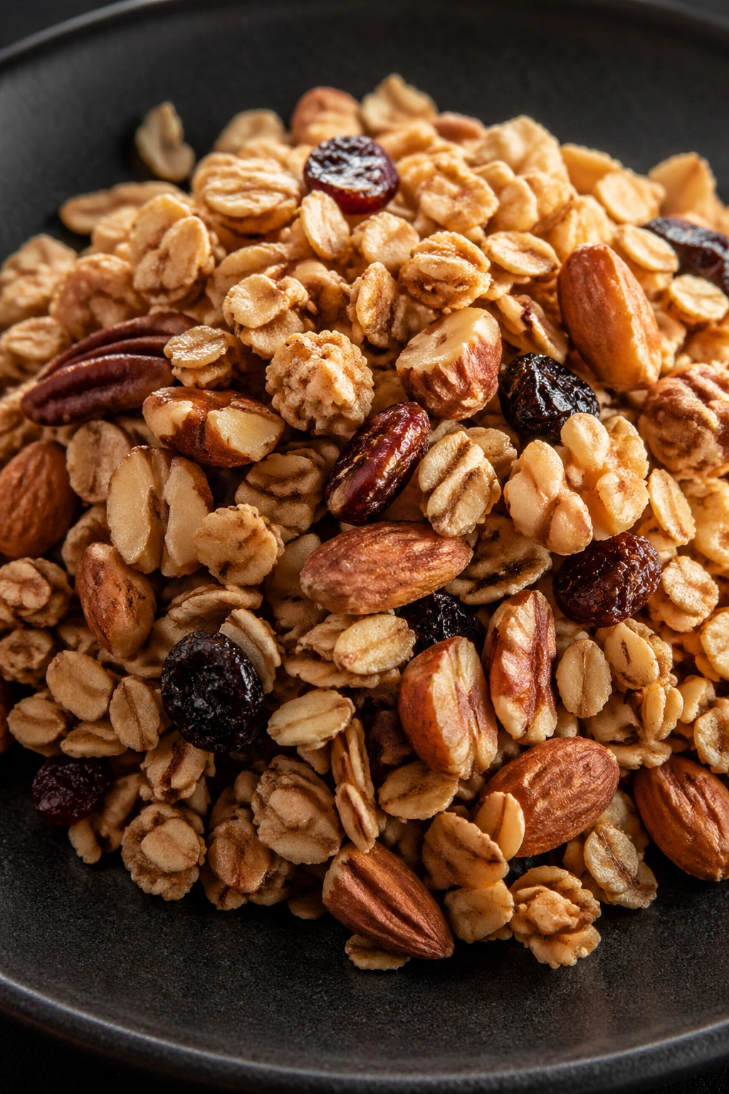 Close-up of granola mound on a plate