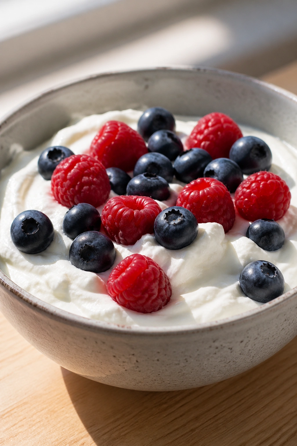 Close-up bowl of Greek yogurt with berries for recovery