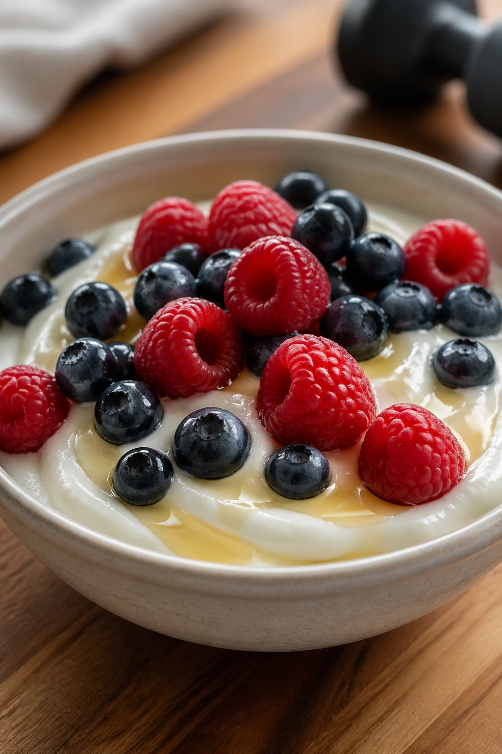 Bowl of plain Greek yogurt with berries for post-workout recovery