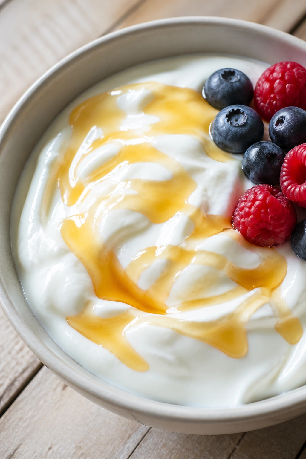 Greek yogurt with honey drizzle in a small bowl