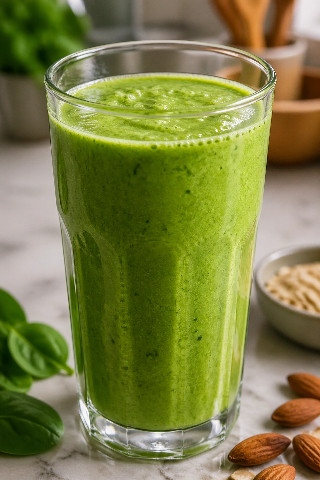 Glass of Green Oat Almond Shake with green color