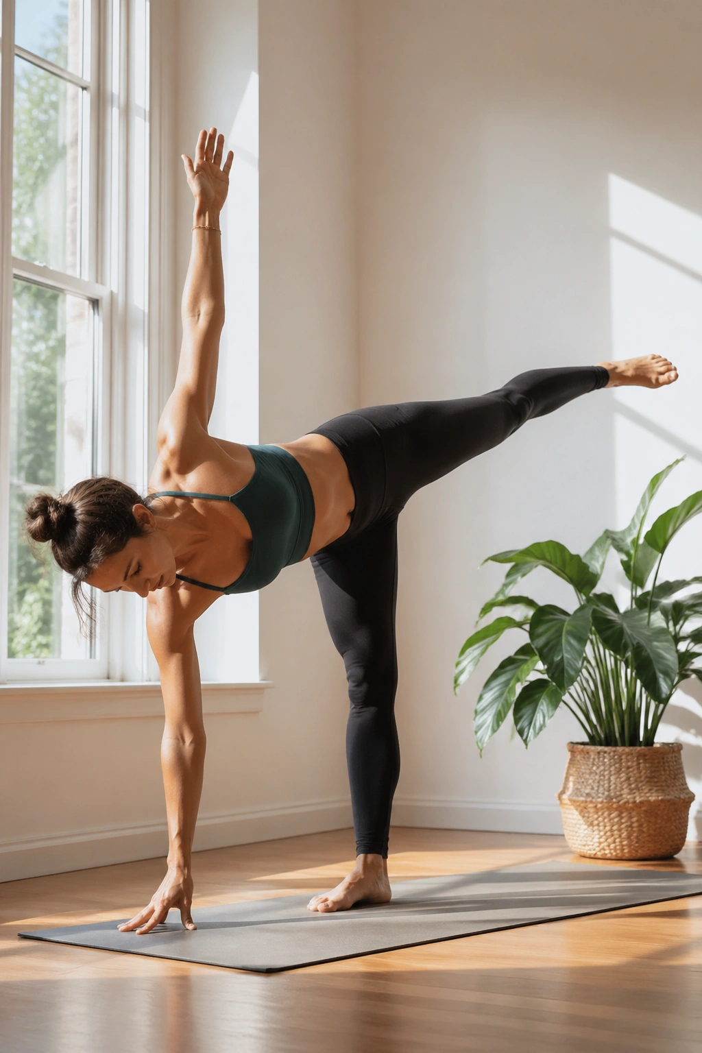 Half Moon Pose on a real person showing balance and inner-thigh control