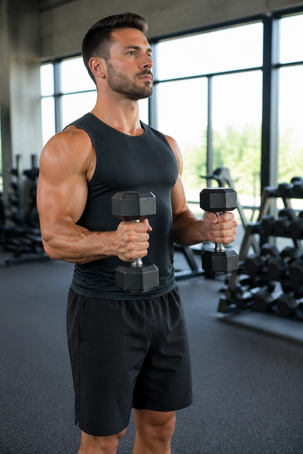 Hammer curls highlighting brachialis and forearms.