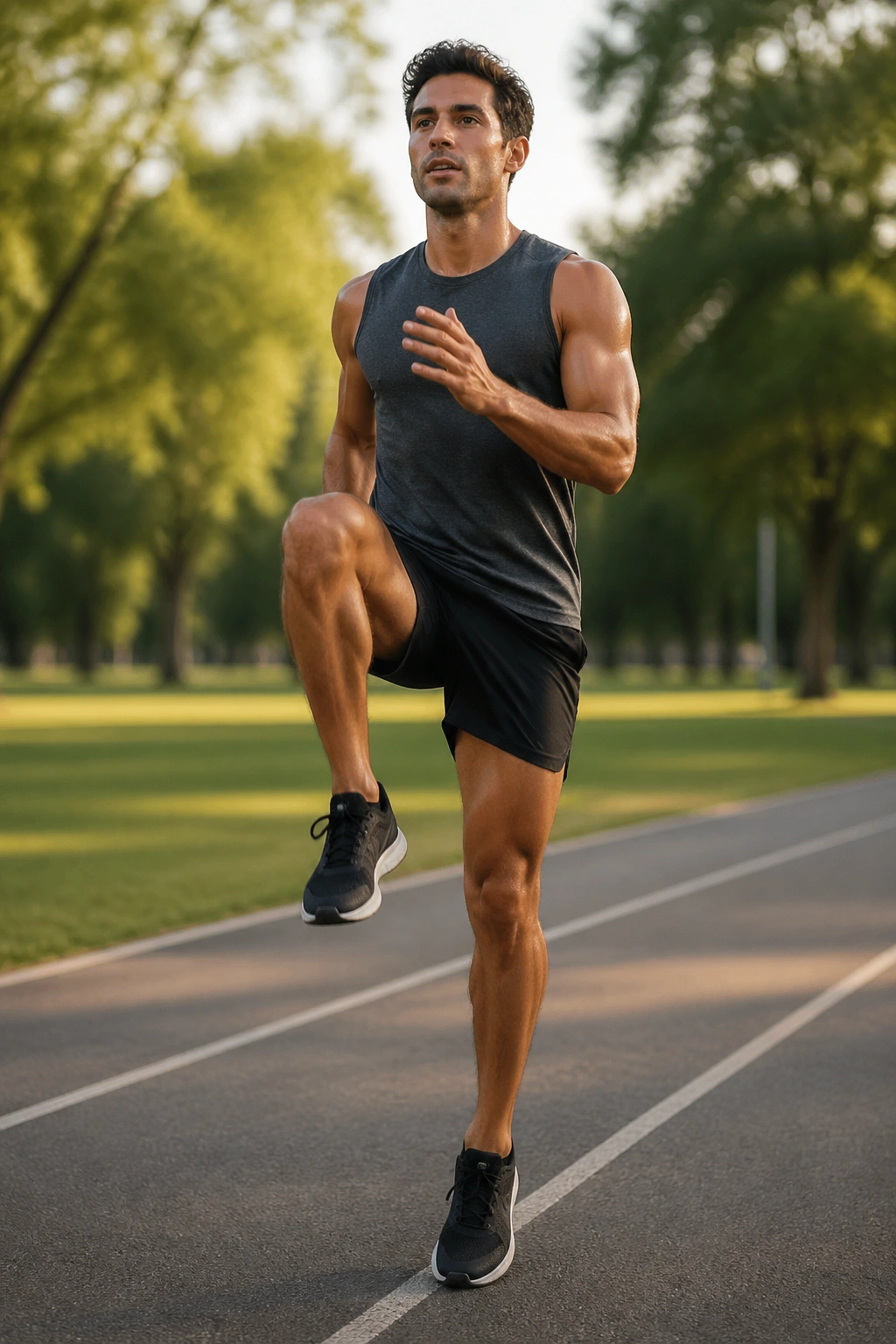 Mid-shot of high-knee march transitioning to jog