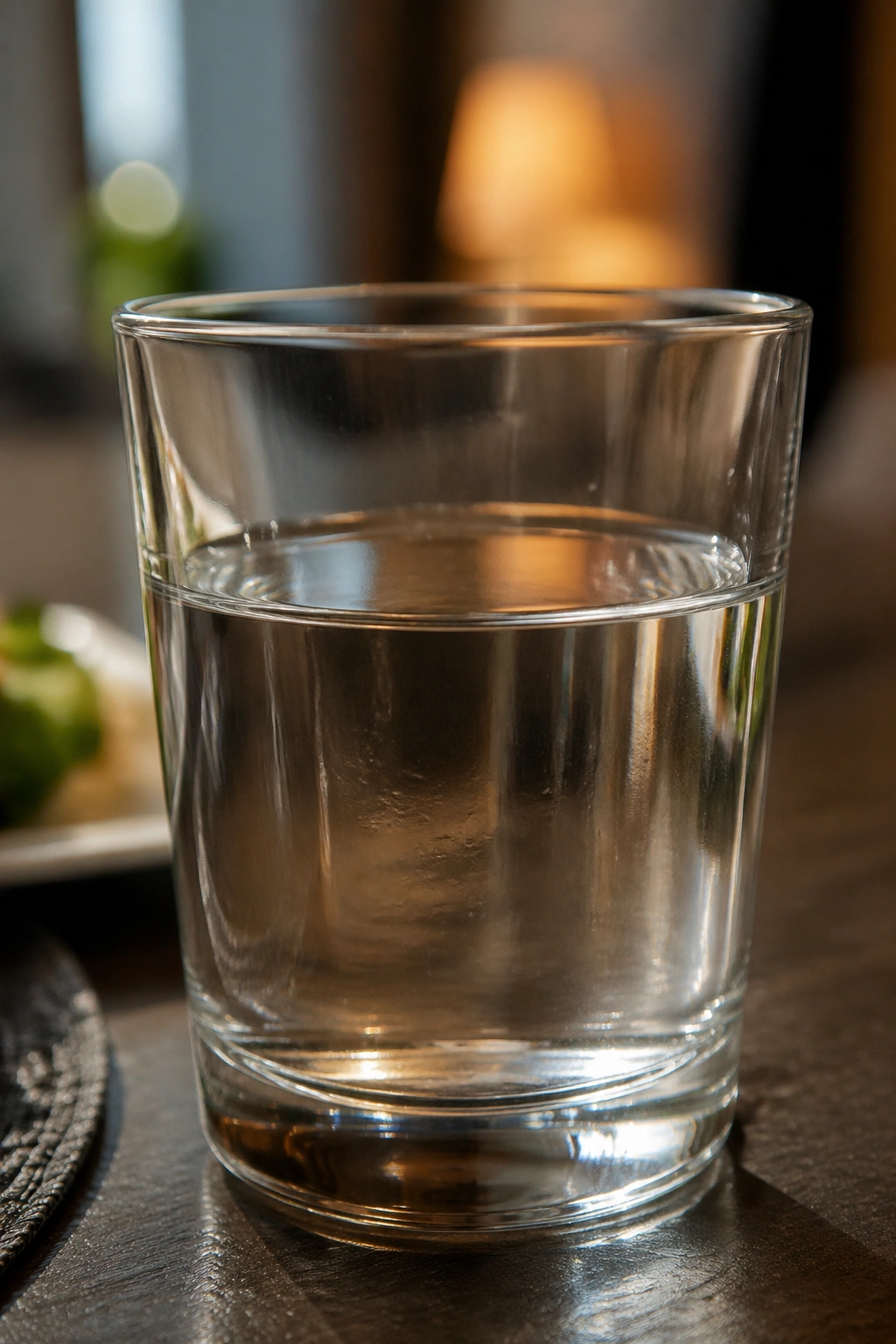 Glass of water on a dining table illustrating limiting alcohol