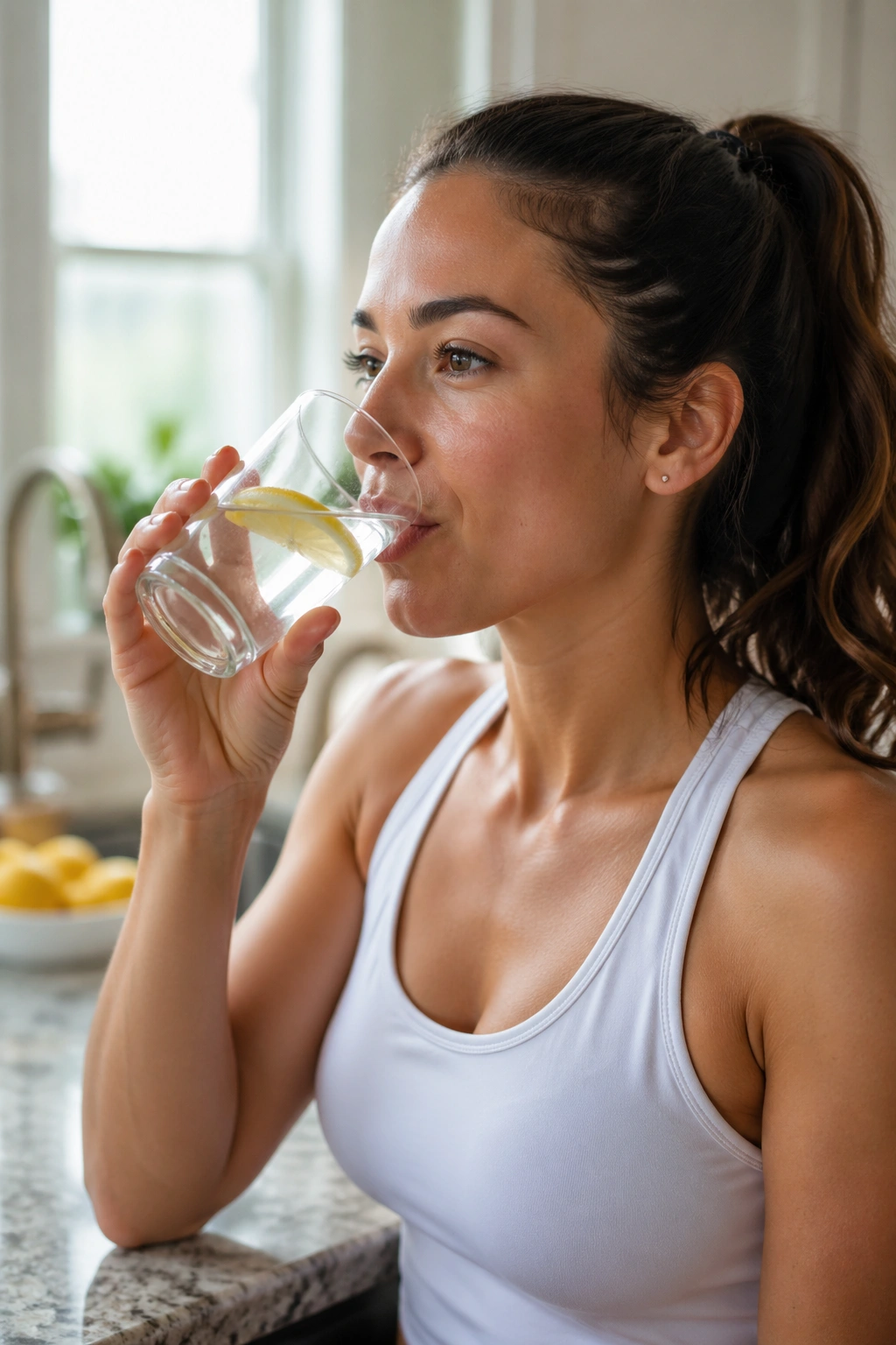 Person drinking water with lemon to replace sugary drinks