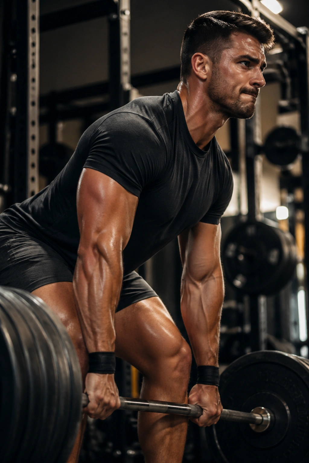 Lifter performing a barbell lift showing hypertrophy-to-strength transition