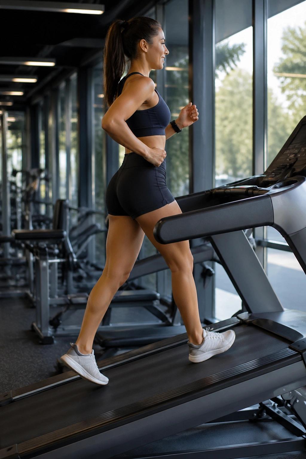 Person walking on an incline treadmill at high effort
