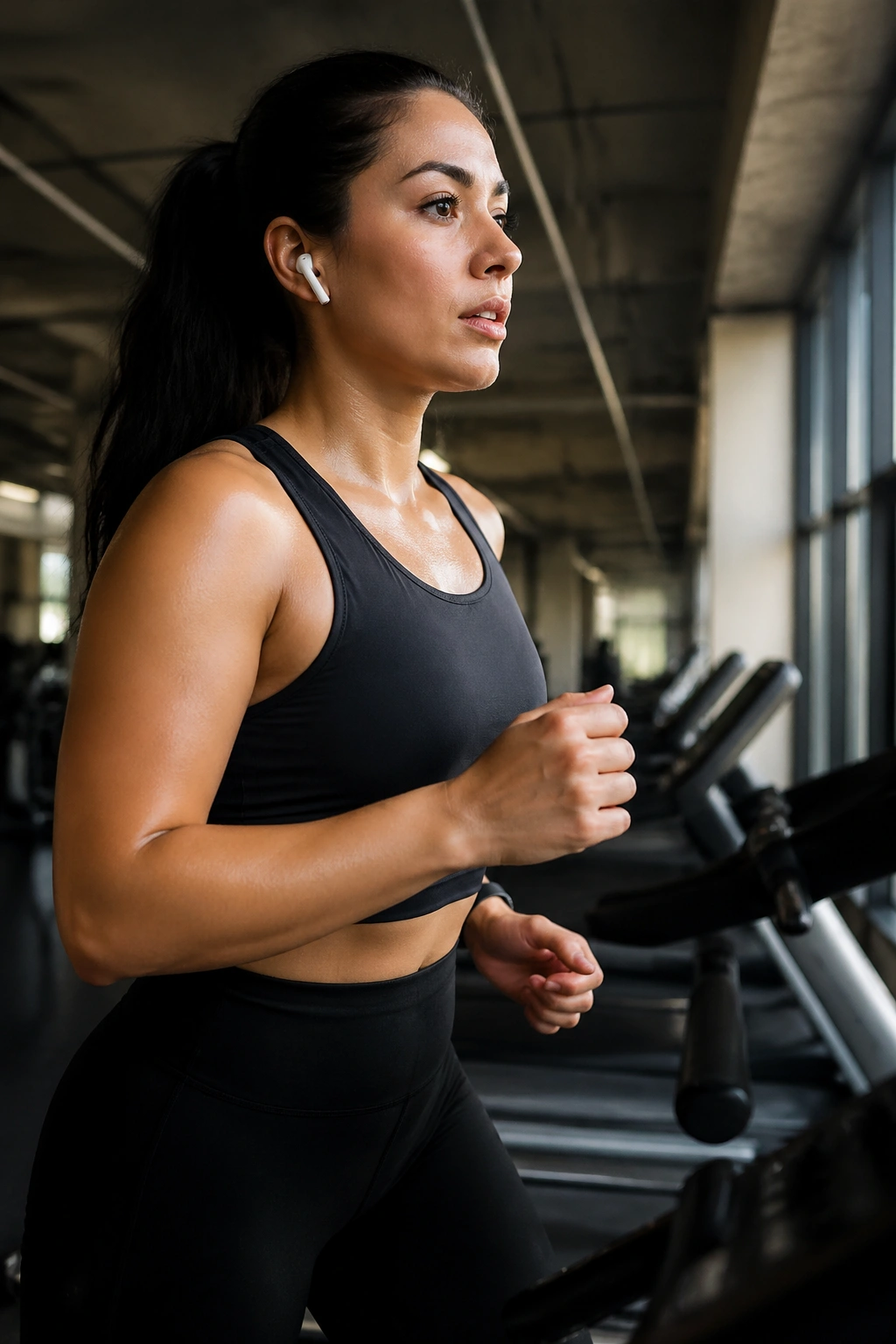 Person walking on incline treadmill in gym