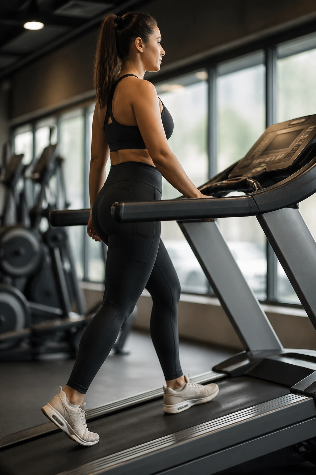 Person walking on incline treadmill in gym
