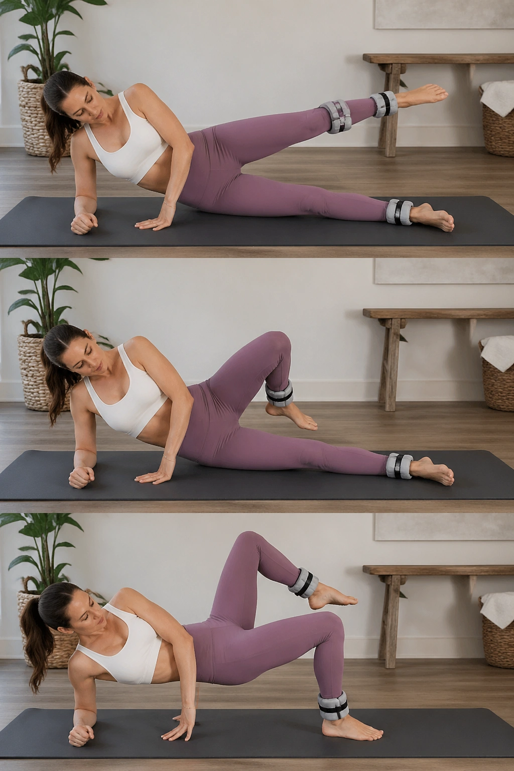 Side-lying inner-thigh ladder with ankle weights