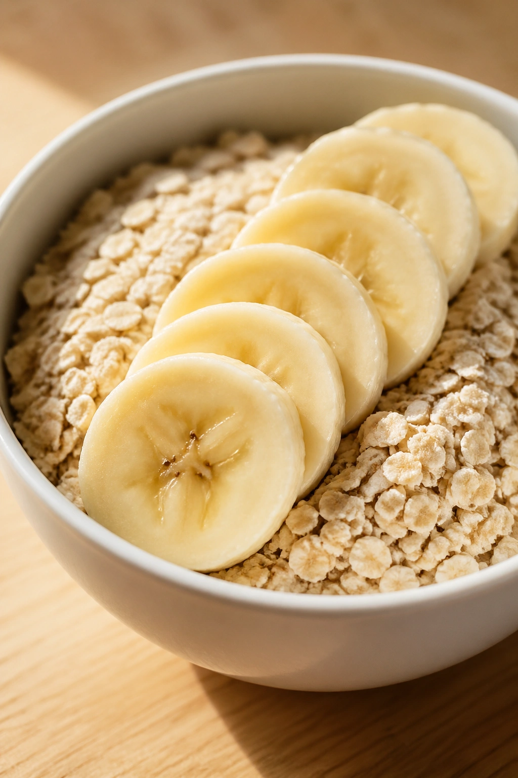 Instant oatmeal with banana slices in a bowl