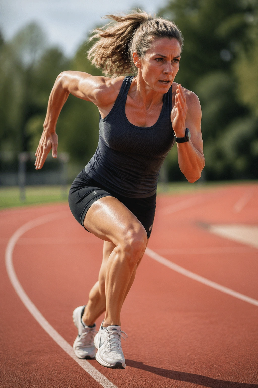 Athlete performing interval sprints on a track