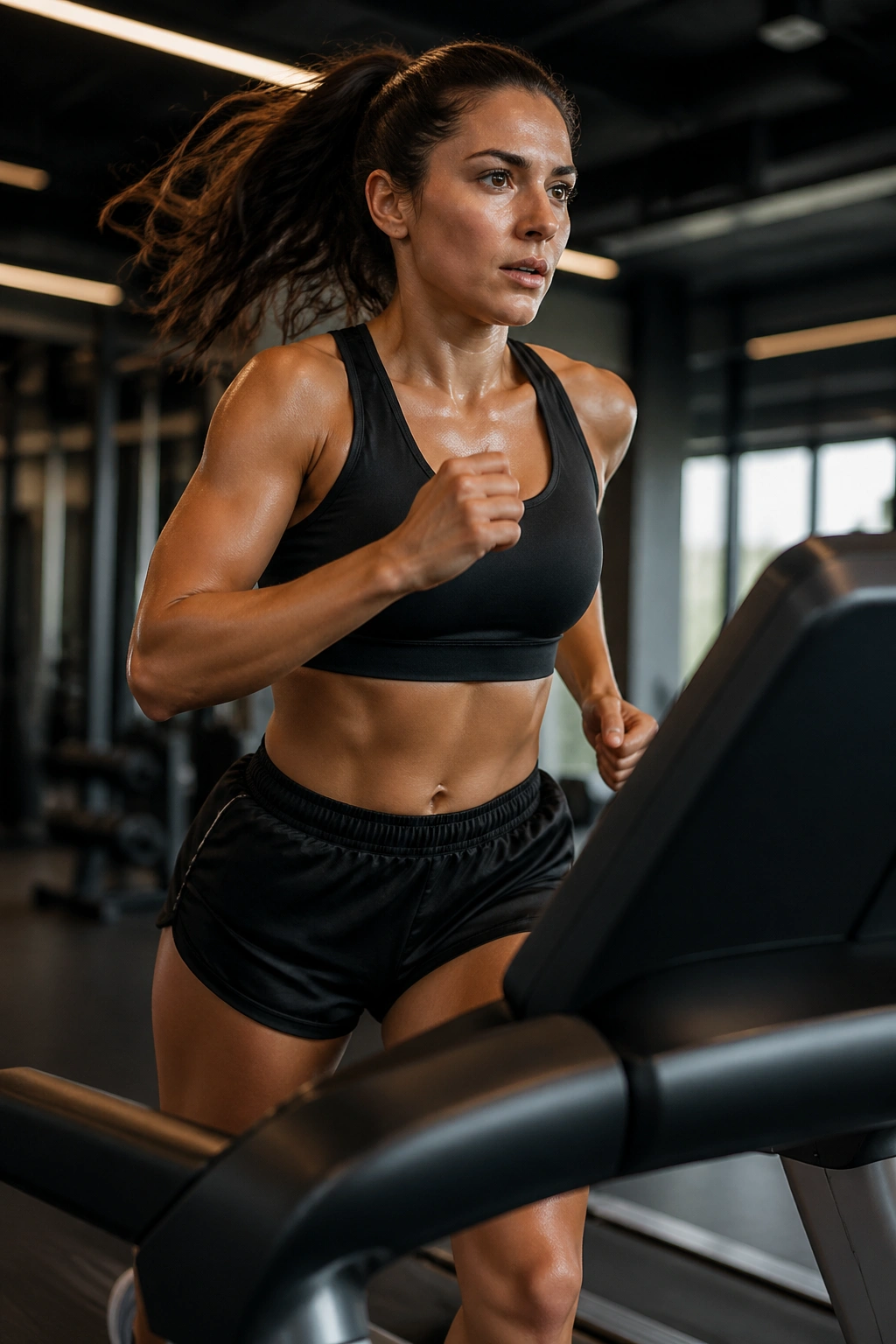 Athlete performing interval training on treadmill during workout