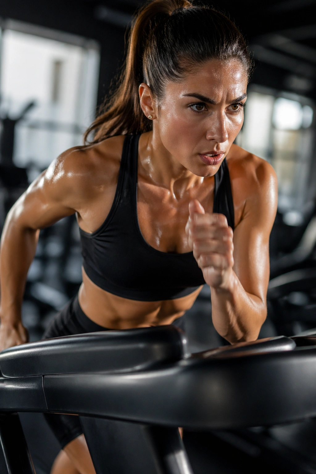 Person performing interval training on a treadmill in a gym
