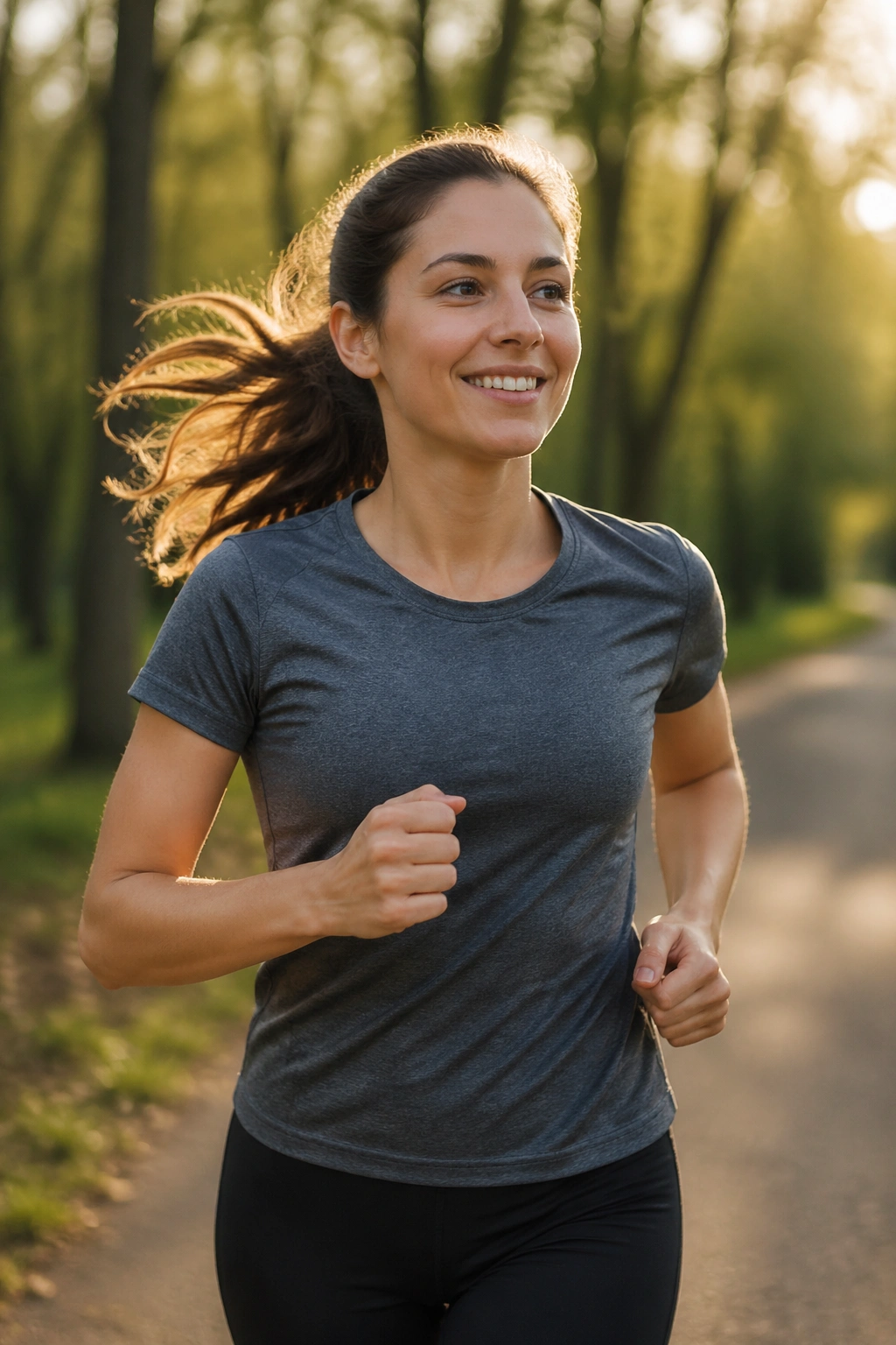 Portrait of a runner on a park path illustrating jog vs run line