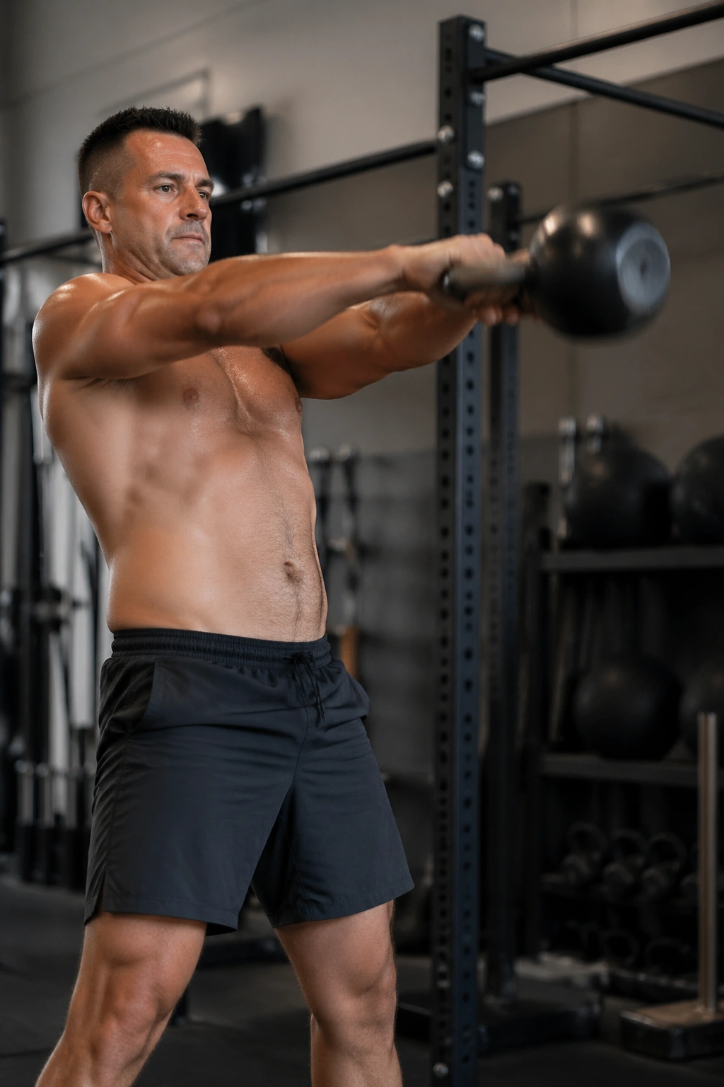 Person performing kettlebell swing during workout