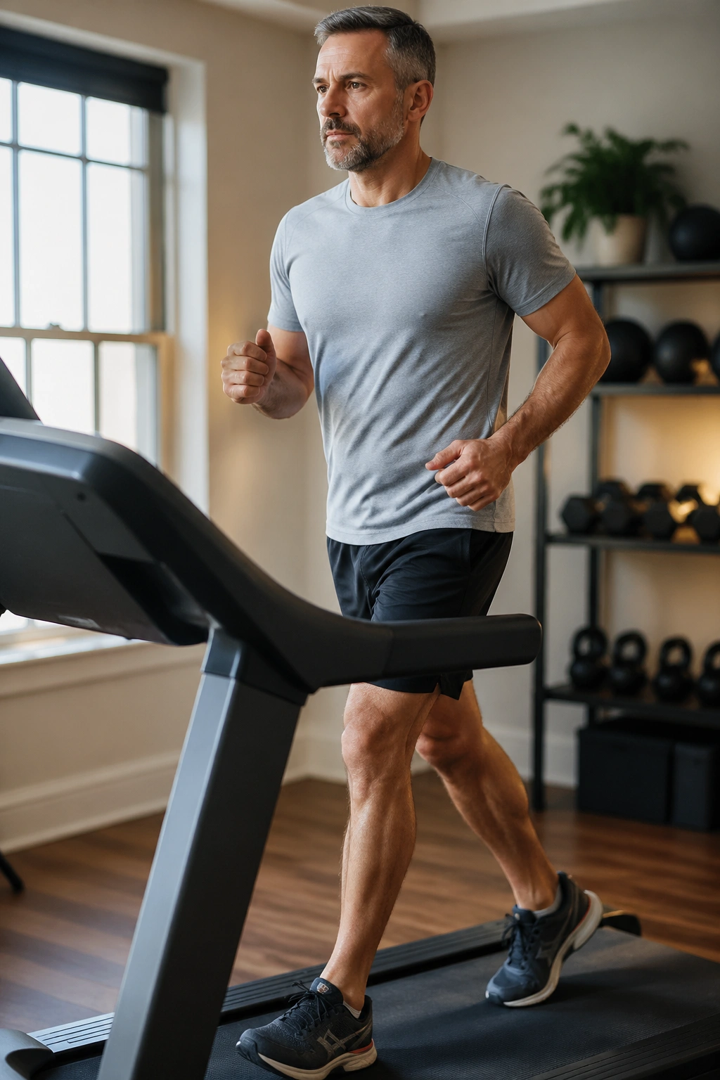 Person warming up knees on a treadmill for knee-friendly stretches