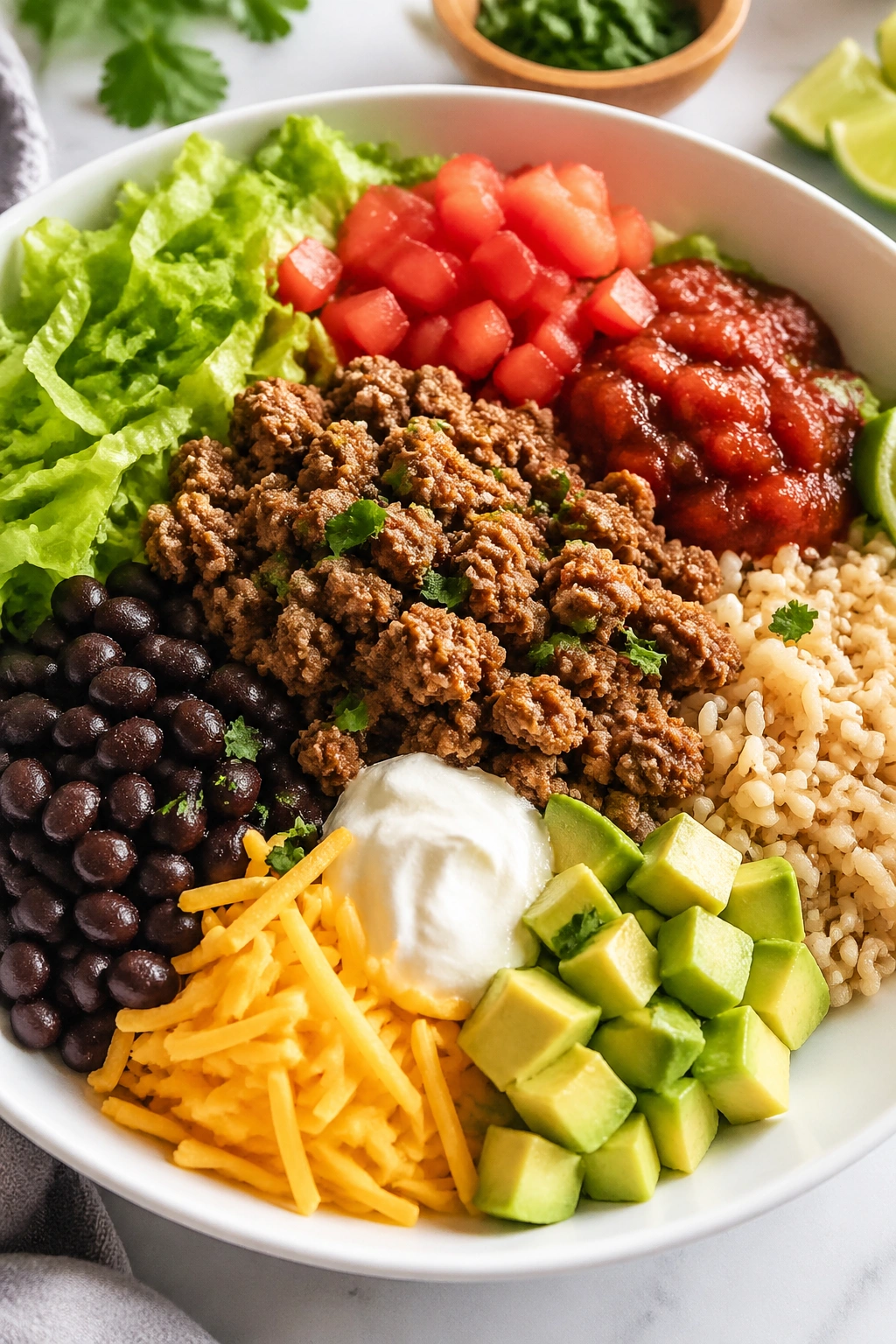 Lean turkey taco bowl with beans and vegetables