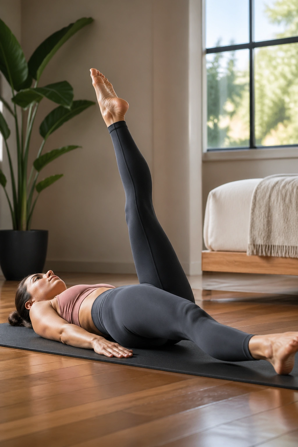 Real person performing leg circles on back