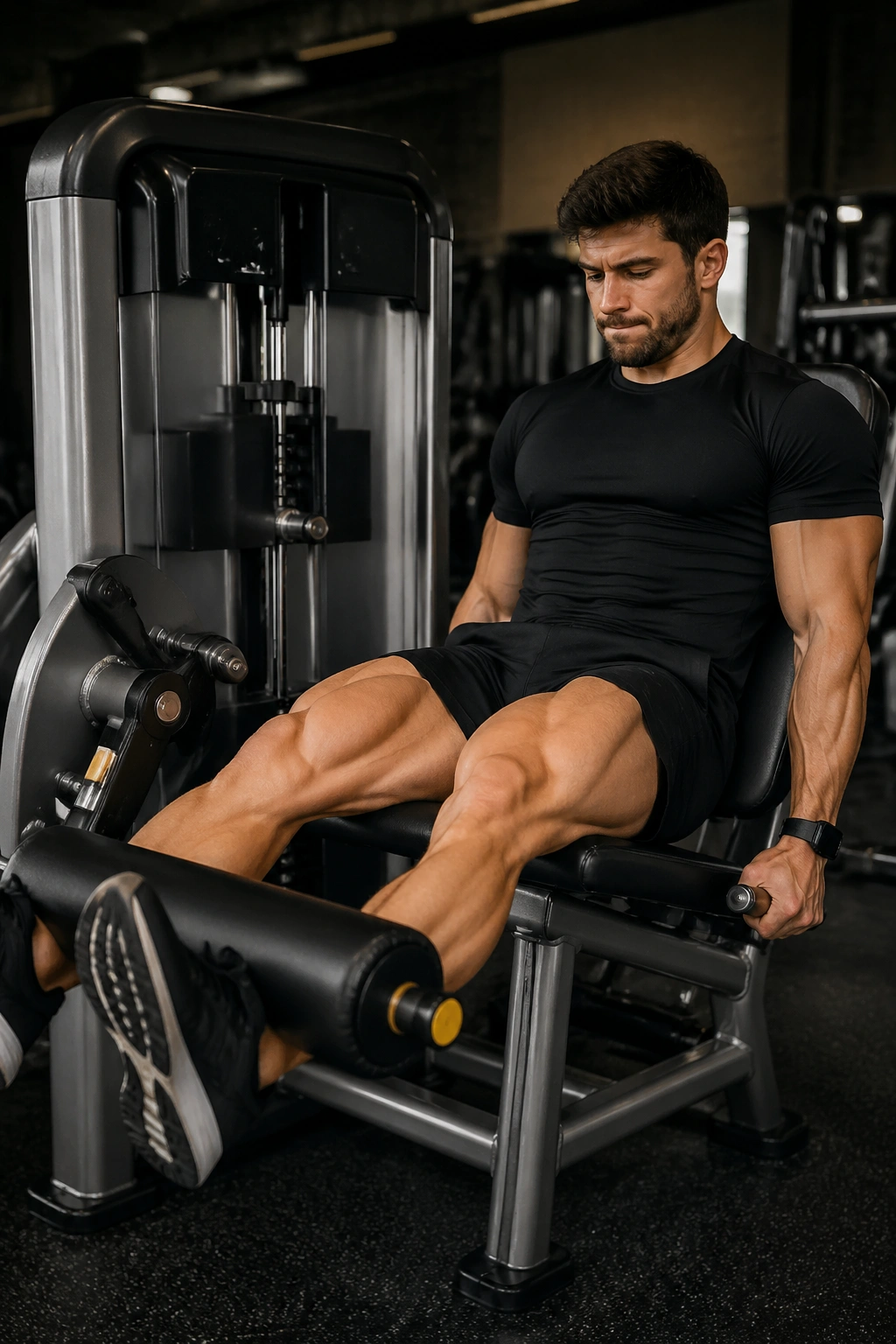 Leg extension exercise highlighting quadriceps engagement.