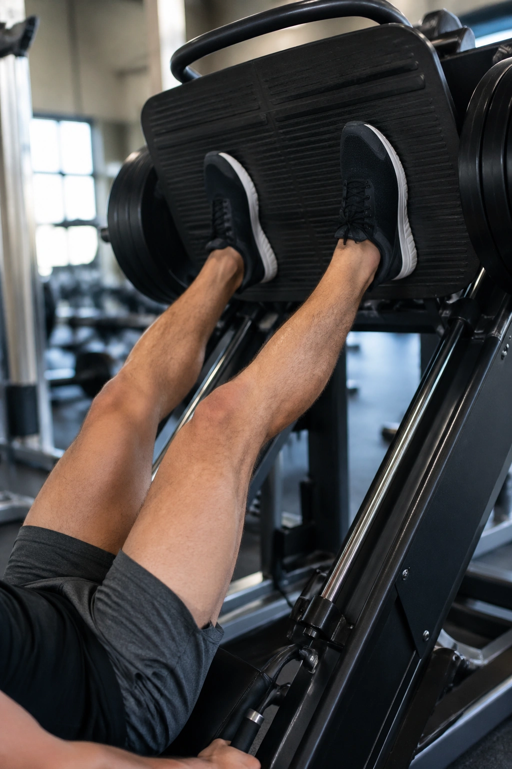 Leg press machine with legs pressing sled