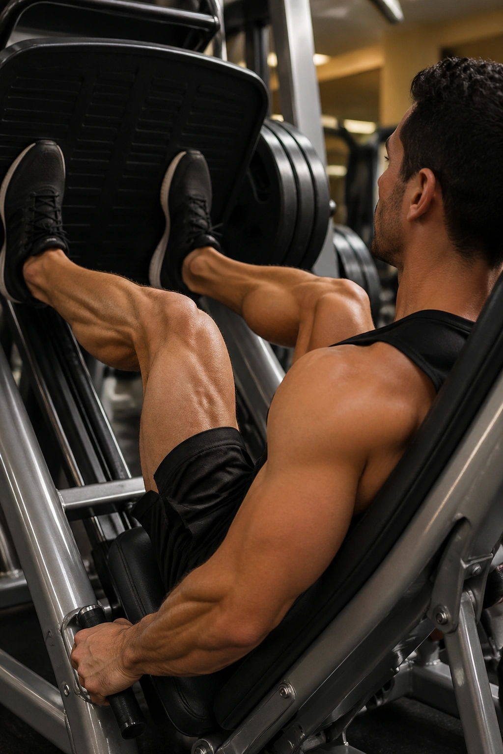Person on a leg press machine focusing on quad engagement