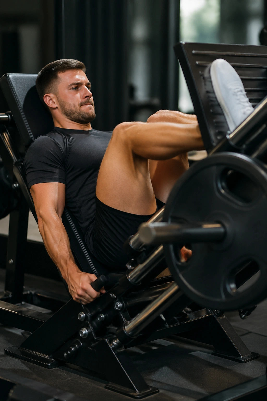 Lifter using leg press machine for strength training
